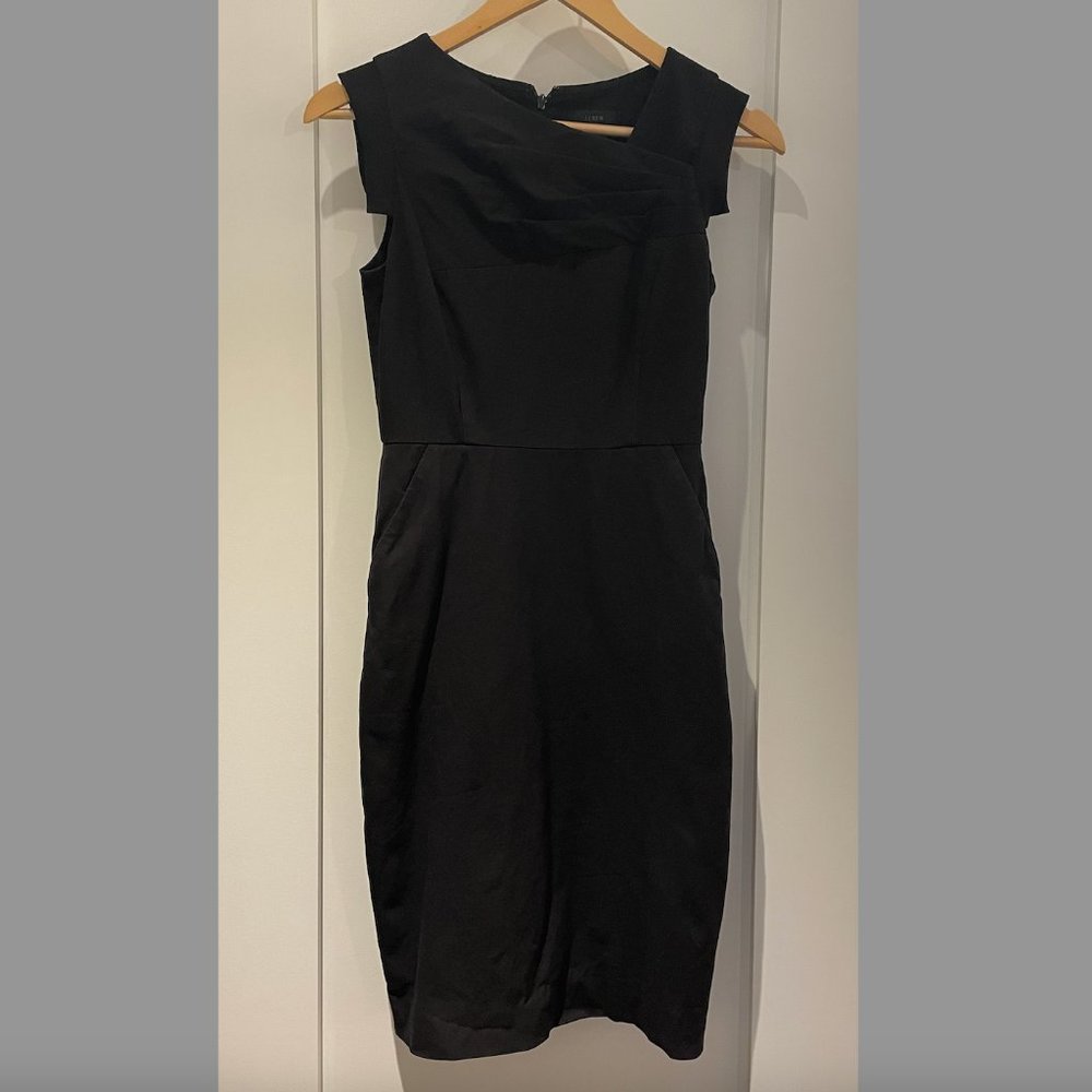 J. Crew black sheath dress with pockets and asymmetric neckline, size 00P